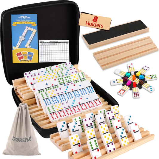Doreimi 91-tile Mexican Train set ready for family game night and quick setup.