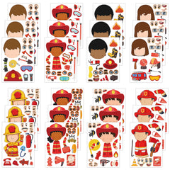 Dorgua firefighter make-a-face stickers showcase vibrant designs for classroom rewards and party decor.
