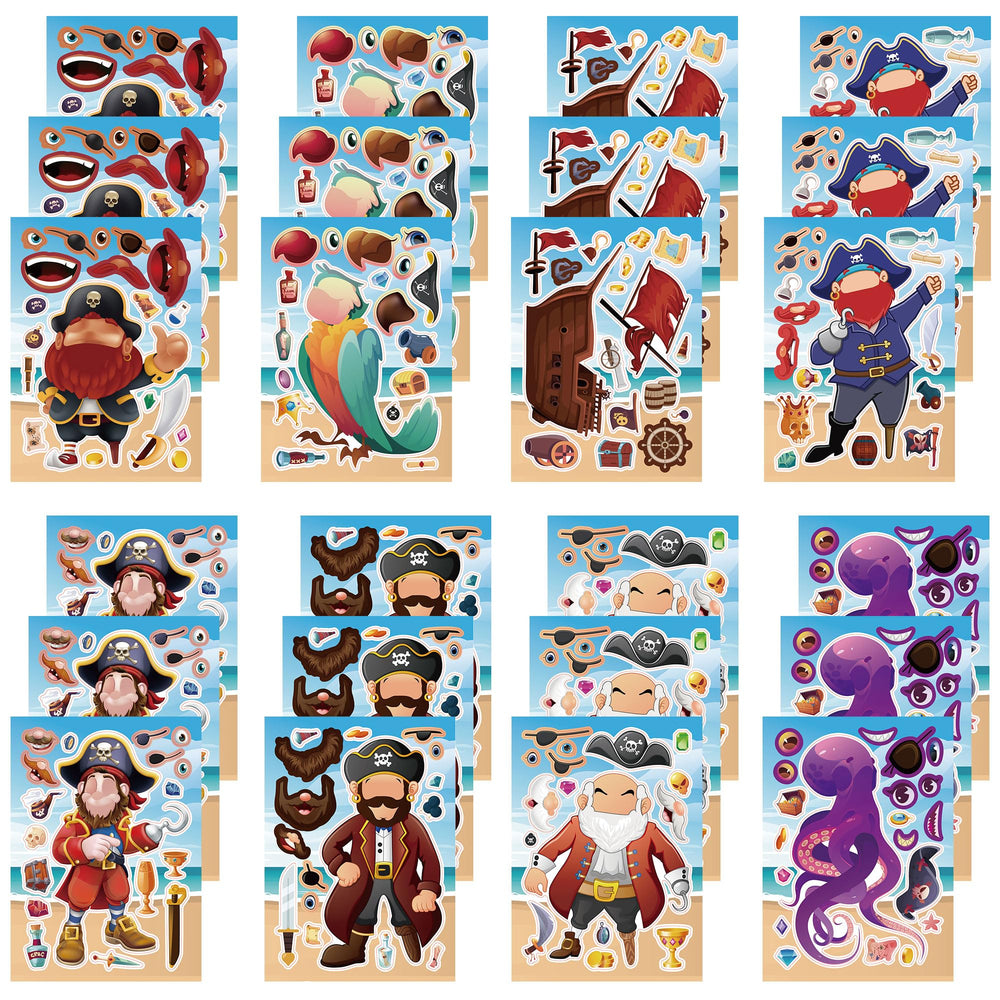 Dorgua pirate make-a-face stickers, eight designs, perfect for DIY party decor.