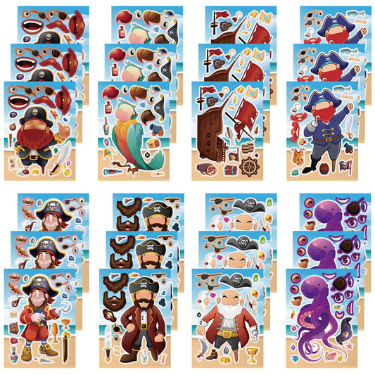 Dorgua pirate make-a-face stickers, eight designs, perfect for DIY party decor.