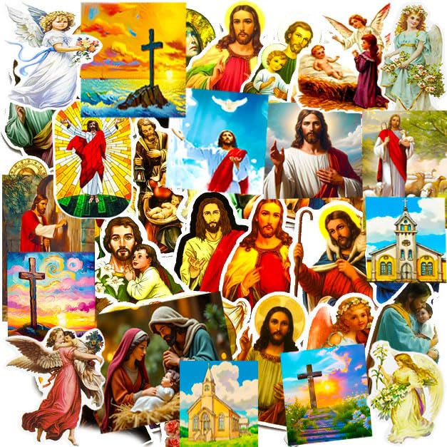 DothRayan Jesus stickers 65pcs pack for laptops and water bottles, ideal for personalization.