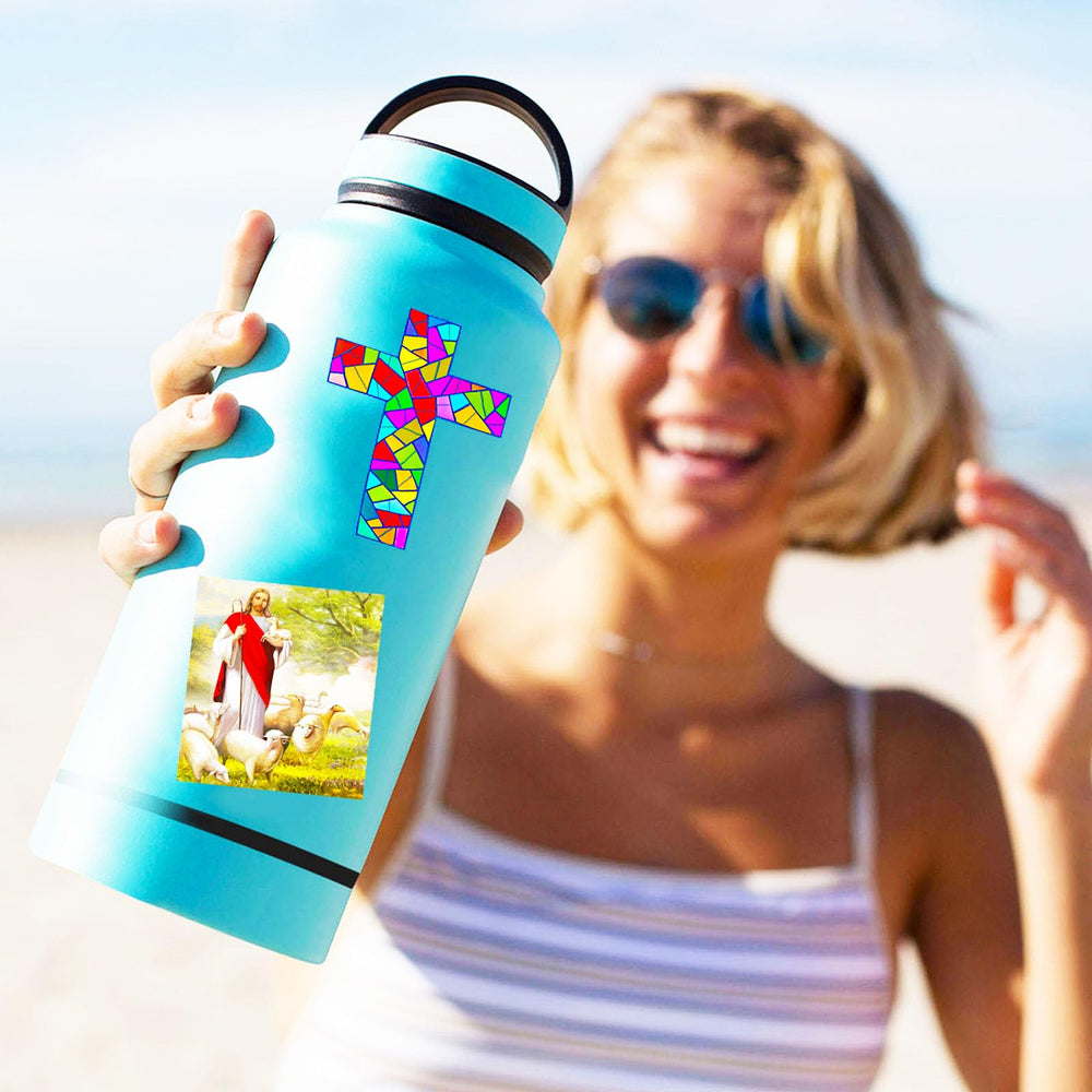 DothRayan Jesus sticker set features varied patterns for laptops, water bottles, and gear.