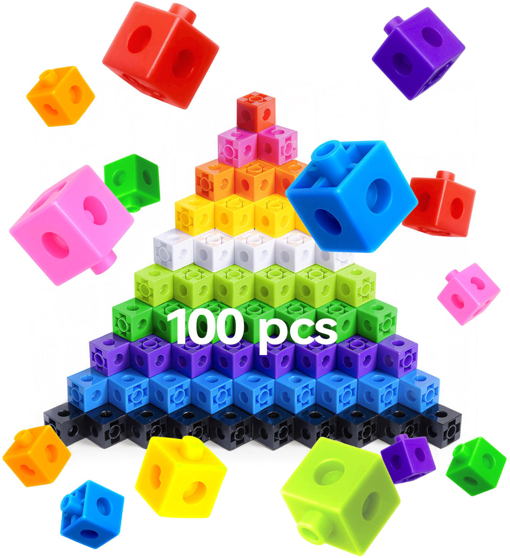 Dotimo 100-piece math linking cubes, colorful counting play for preschoolers.