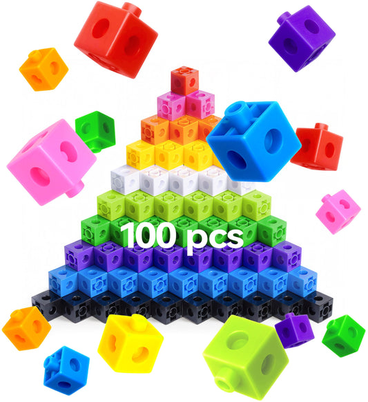 Dotimo 100-piece math linking cubes, colorful counting play for preschoolers.