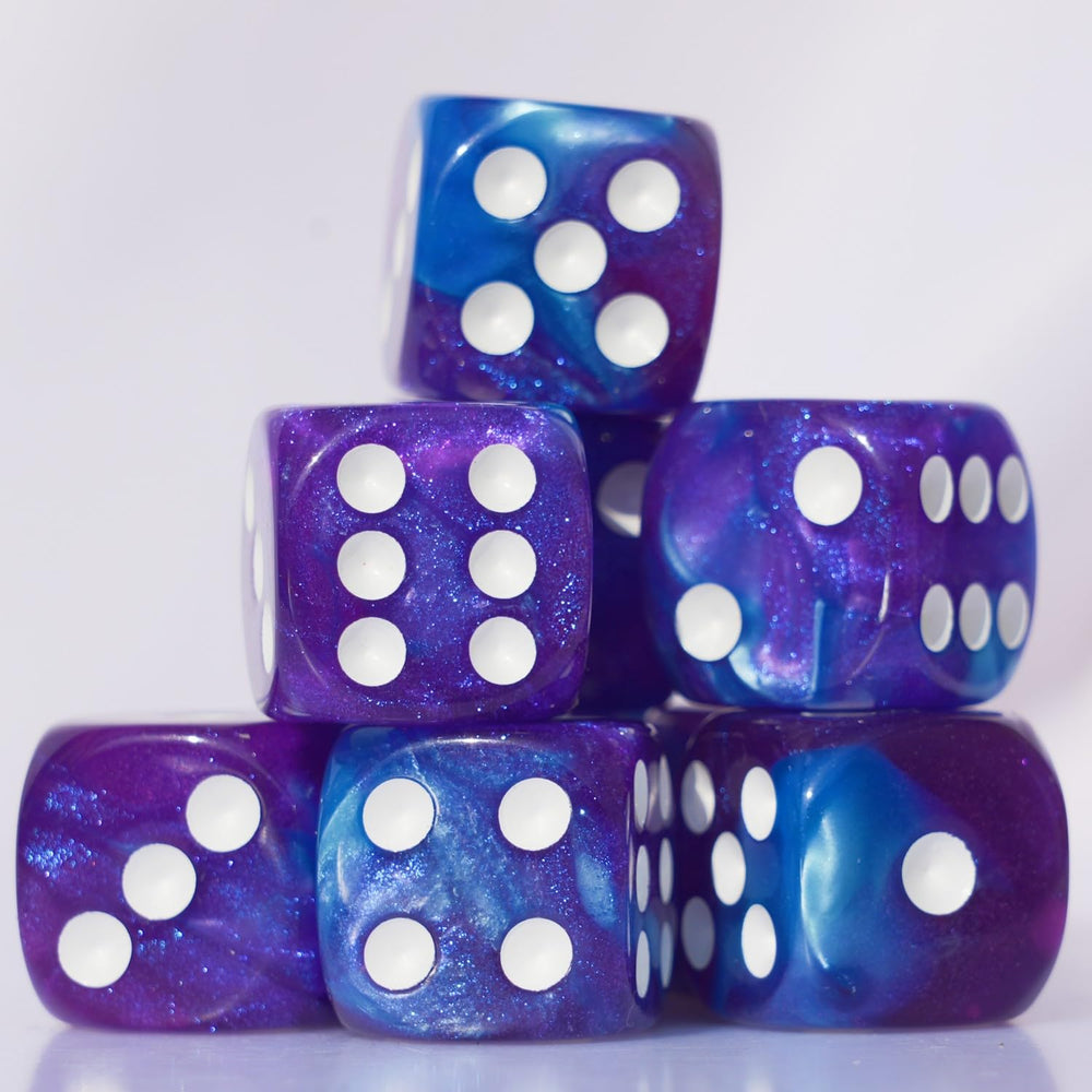 Premium acrylic 10pc D6 dice in purple blue add vibrant flair to board games.