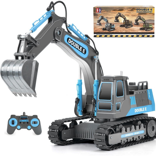 DOUBLE E remote control excavator front view for outdoor play