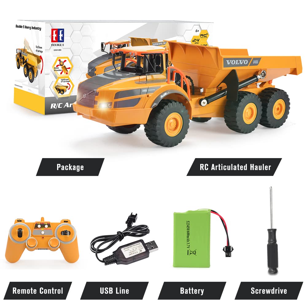DOUBLE E Volvo RC dump truck birthday gift idea for young builders.