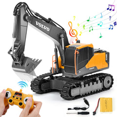 DOUBLE E Volvo RC Excavator diecast body for long-lasting sandbox play.