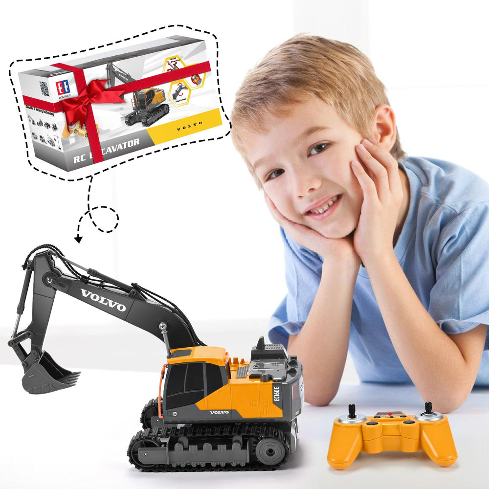 DOUBLE E Volvo RC Excavator in action highlights robust build for hours of exploration.
