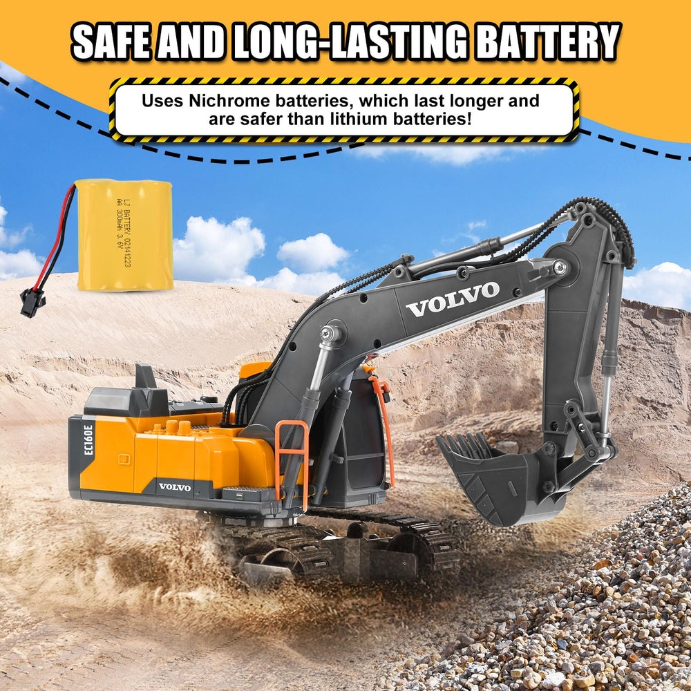 DOUBLE E Volvo RC Excavator removable tracks enable easy maintenance and rugged outdoor play.