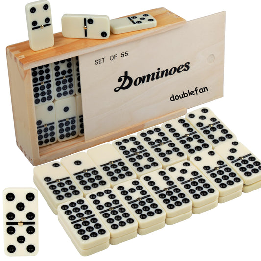 Doublefan domino set with metal spinner for easier tile turning.