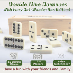 Doublefan wooden case keeps dominoes secure and neatly stored.