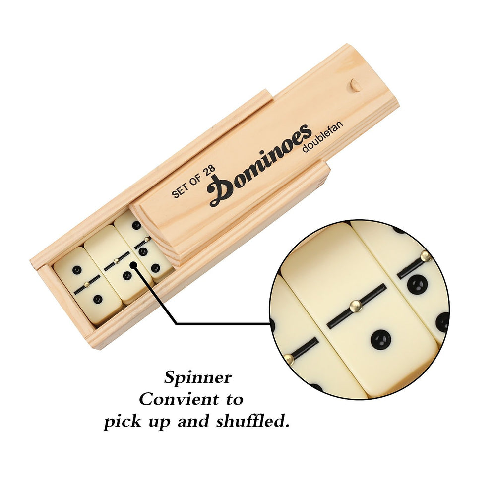 Doublefan dominoes 28-tile set arranged for two-player fun.