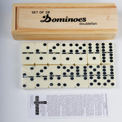 Doublefan dominoes natural wooden box showcasing portable tile storage.