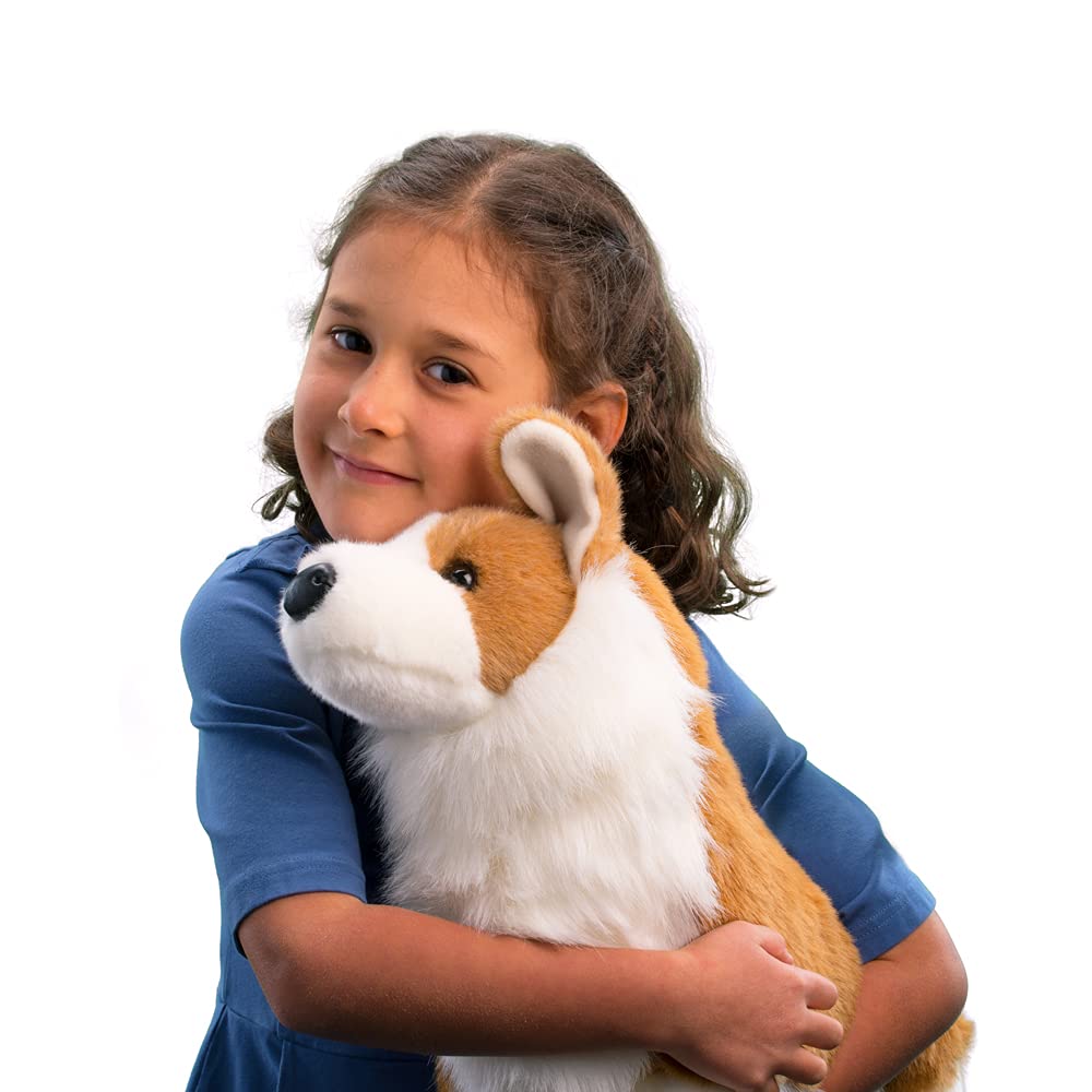 Douglas Chadwick Corgi plush eyes capture attention for imaginative play.