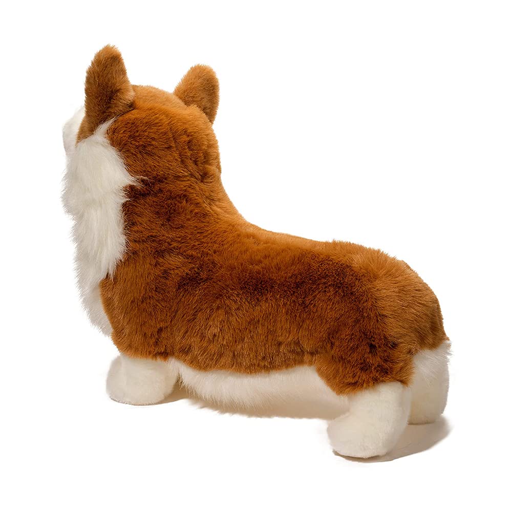 Douglas Chadwick Corgi plush fabric texture feels soft to touch.