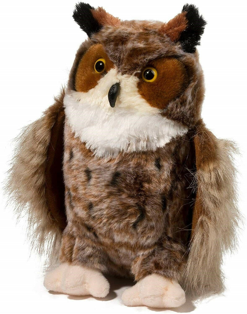 Douglas Einstein Great Horned Owl plush face close-up for cozy hugs