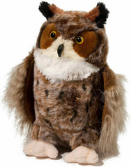 Douglas Einstein Great Horned Owl plush face close-up for cozy hugs