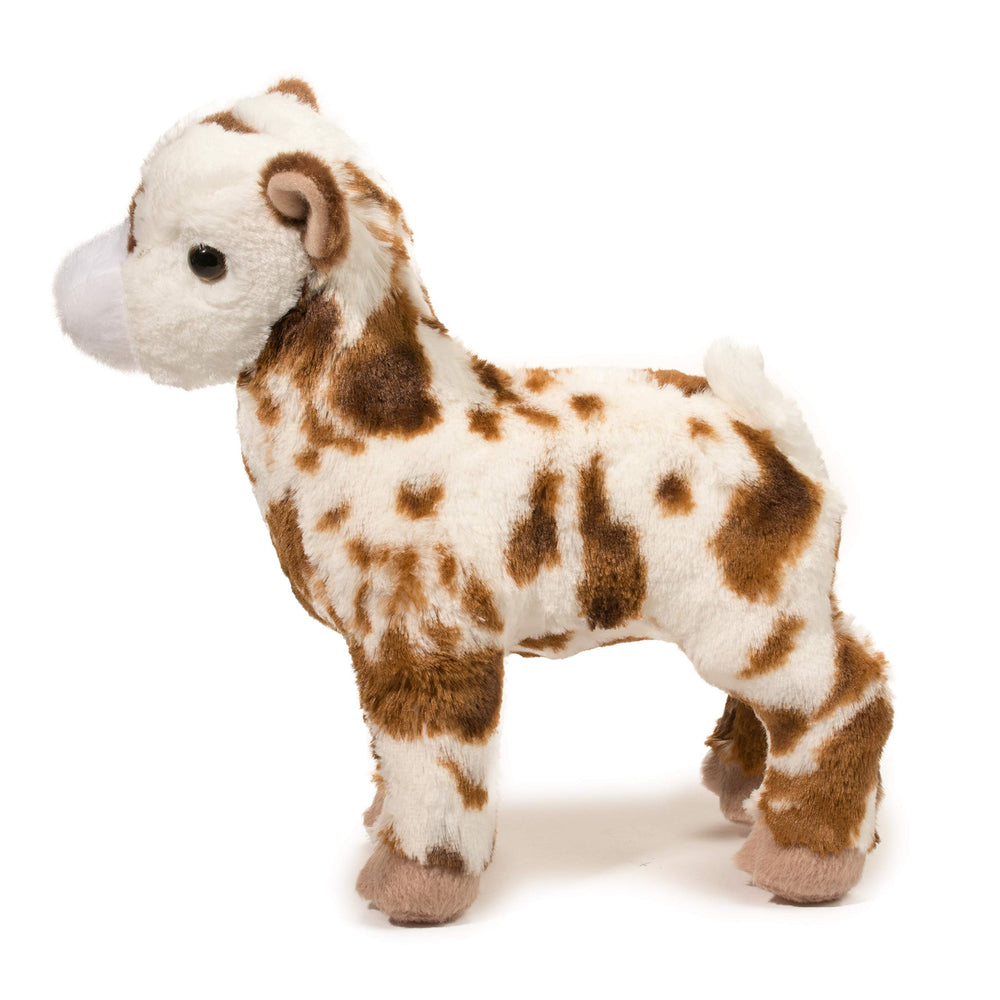Douglas Gerti goat plush stands 9 inches tall, ideal for kids' shelves.