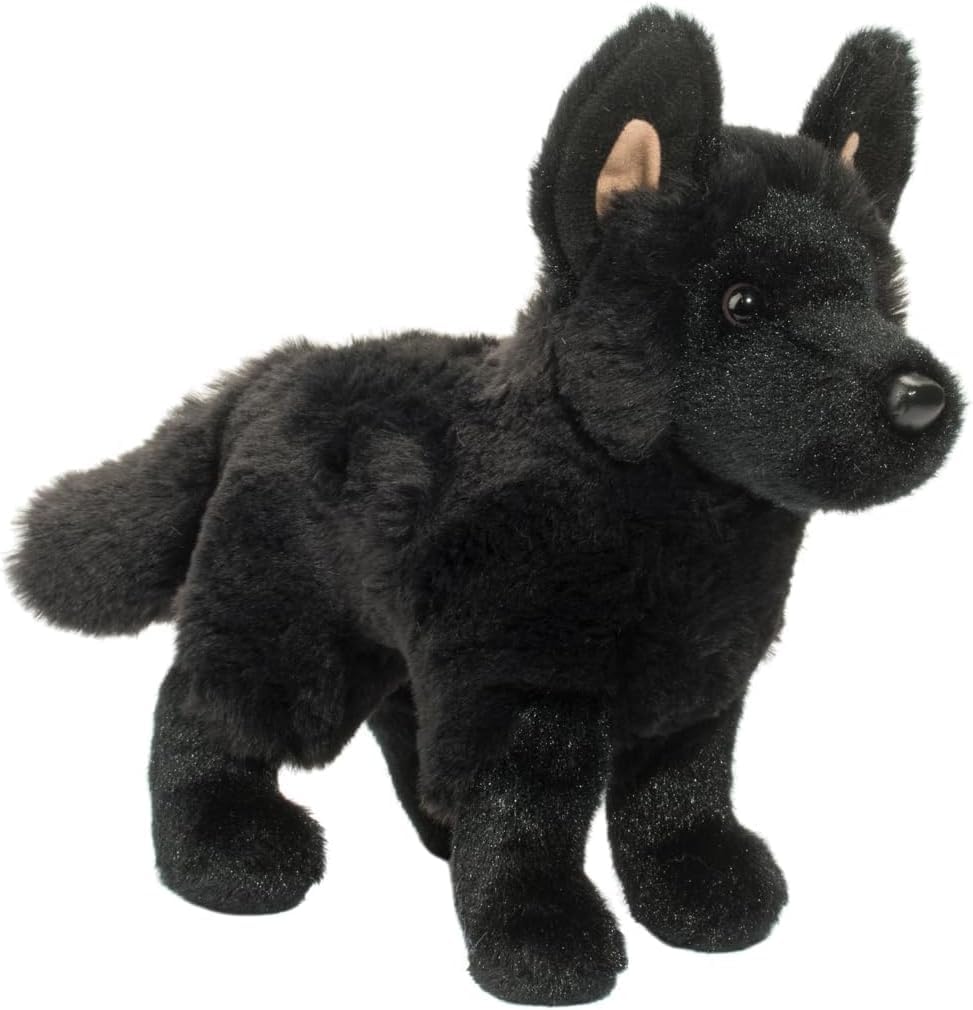 Douglas Harko plush front view showcases a noble black German Shepherd design for cuddling.
