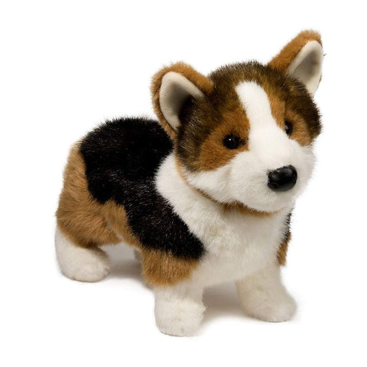 Douglas Kirby tri-color Corgi plush front view, soft fur for cuddles.