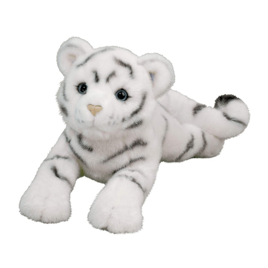 Douglas Zahara white tiger cub plush with blue eyes, premium cuddle partner for kids and collectors.