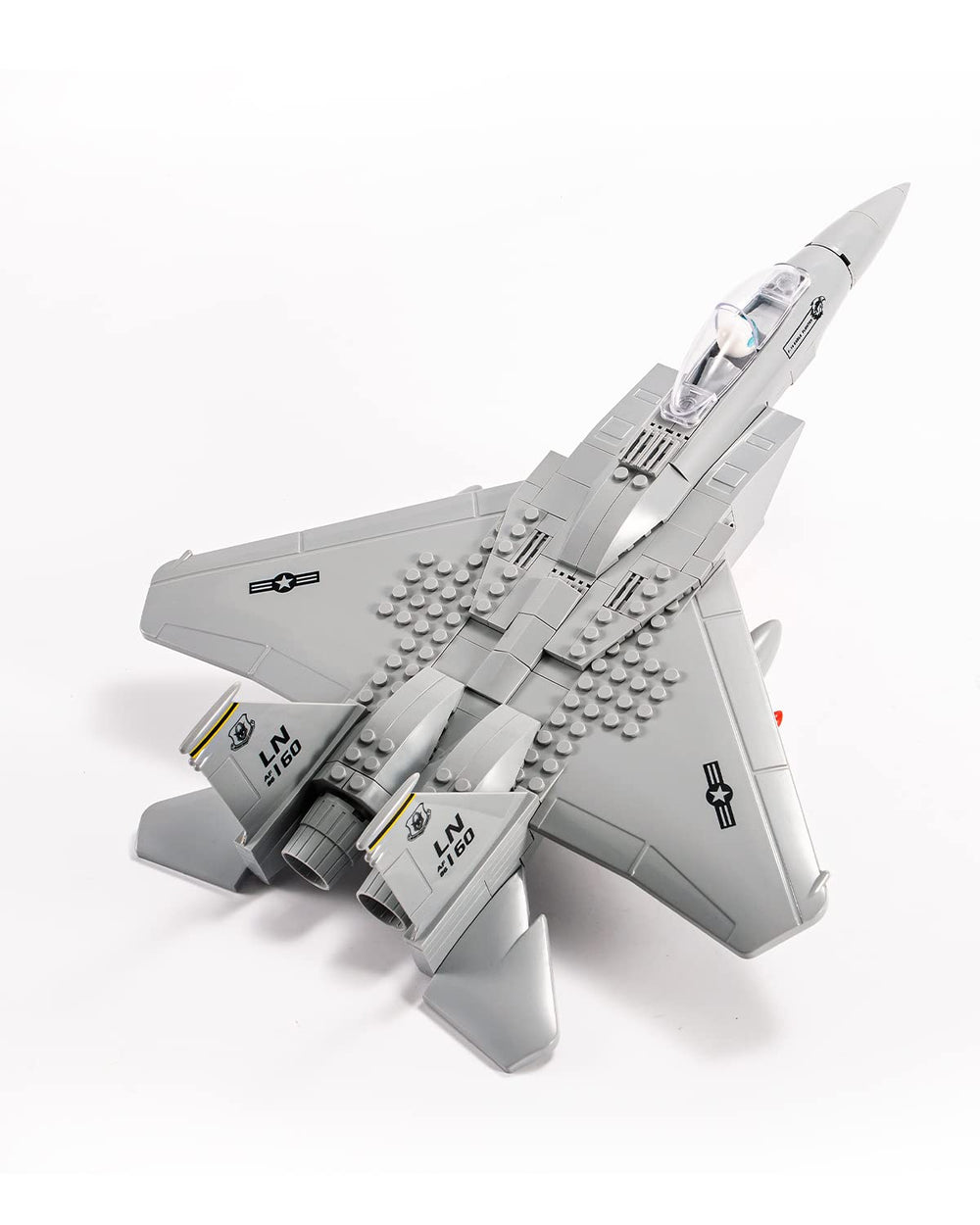 dOvOb F-15 Eagle jet blocks assembled for display and creative play.