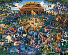 Assembled Dowdle Noah's Ark puzzle reveals colorful ark scene for family fun.