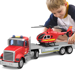 Dowellin 22-inch semi fire truck with helicopter for imaginative play
