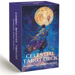 DPEHAKMK Celestial Tarot Deck box glows with cosmic art, inspiring ritual prep