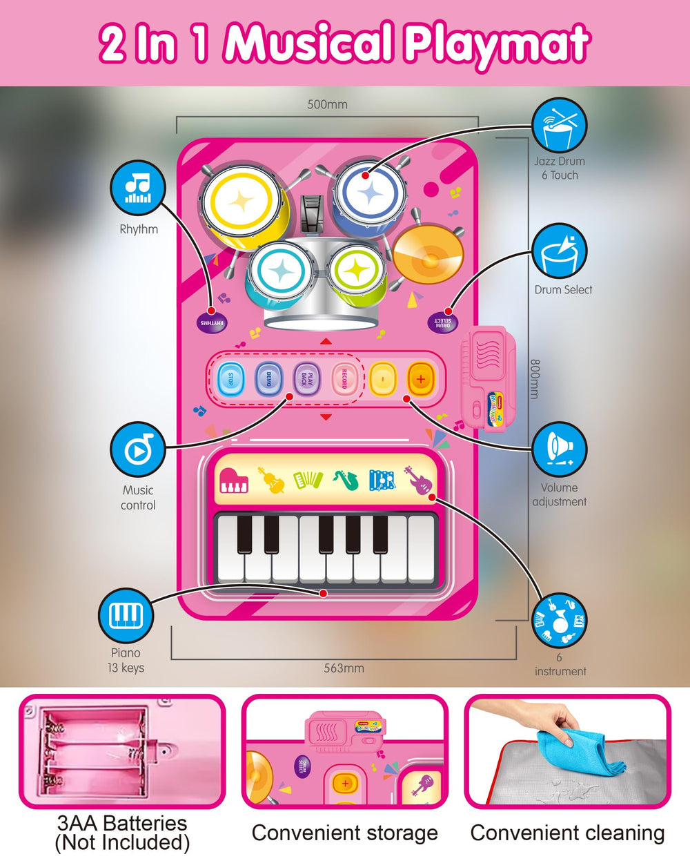 DQMOON musical mat offers six sounds to expand imaginative play sessions.