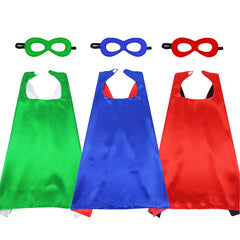 DQZ dual-color superhero cape in blue and red sparks imaginative play.