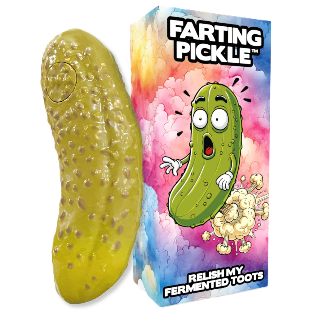 DR DINGUS farting pickle toy dill lightfulness entertains coworkers with quick laughs.