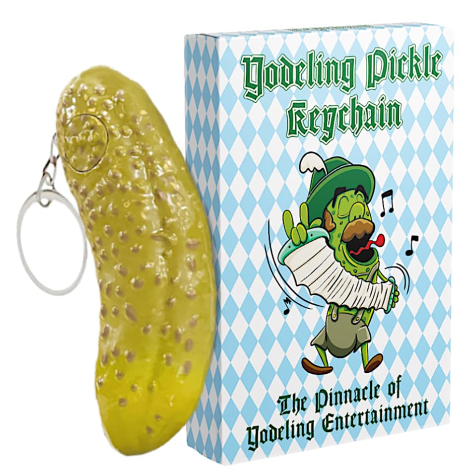 DR DINGUS Tiny yodeling pickle keychain with push-button for quick laughs