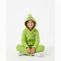 Dr. Seuss Grinch sleeve allover print emphasizes festive design.