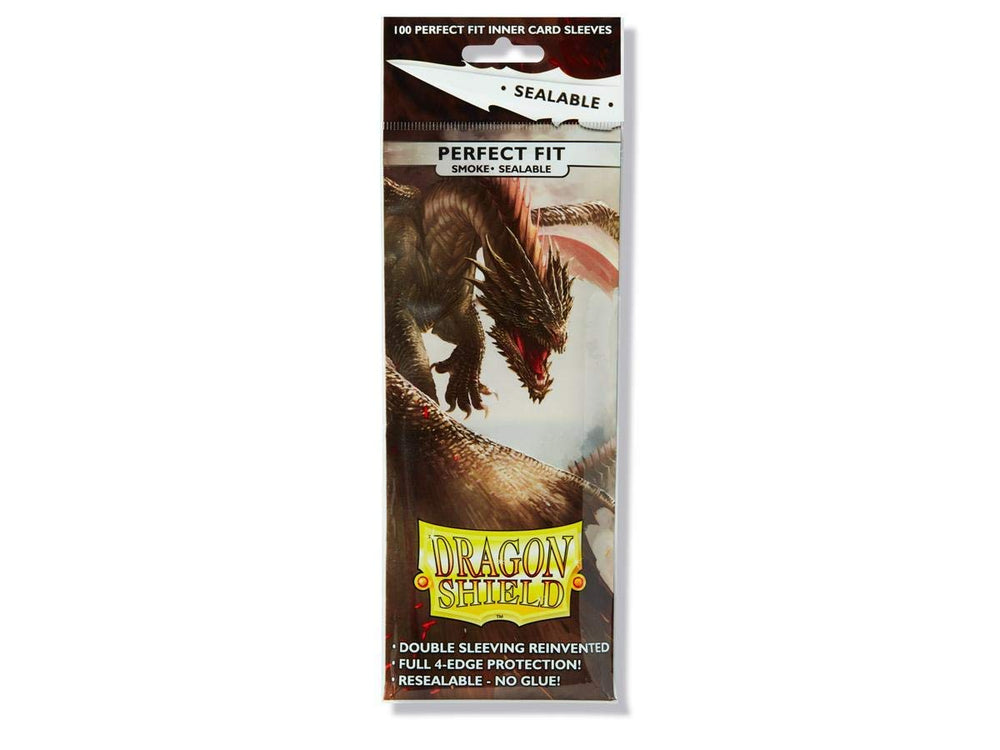 Dragon Shield 100 standard smoke sleeves spread showcases glare-reducing tint and clear card visibility