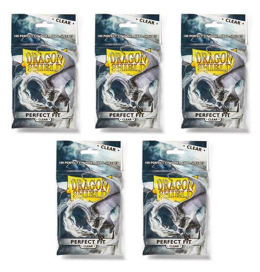 Dragon Shield Clear Perfect Fit sleeves front view offers crystal-clear visibility for standard cards.