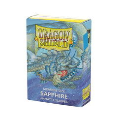 Dragon Shield Japanese Size Matte Sleeves Sapphire front view showing precise card fit.