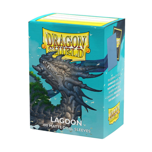 Dragon Shield Lagoon matte dual sleeves β front view with clear panel and textured back.