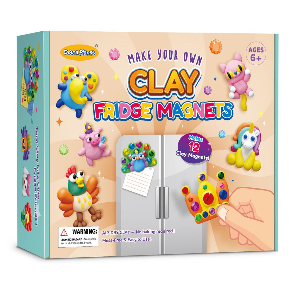 Drama Planet clay magnets kit packaging shows organized color palette for kids crafts