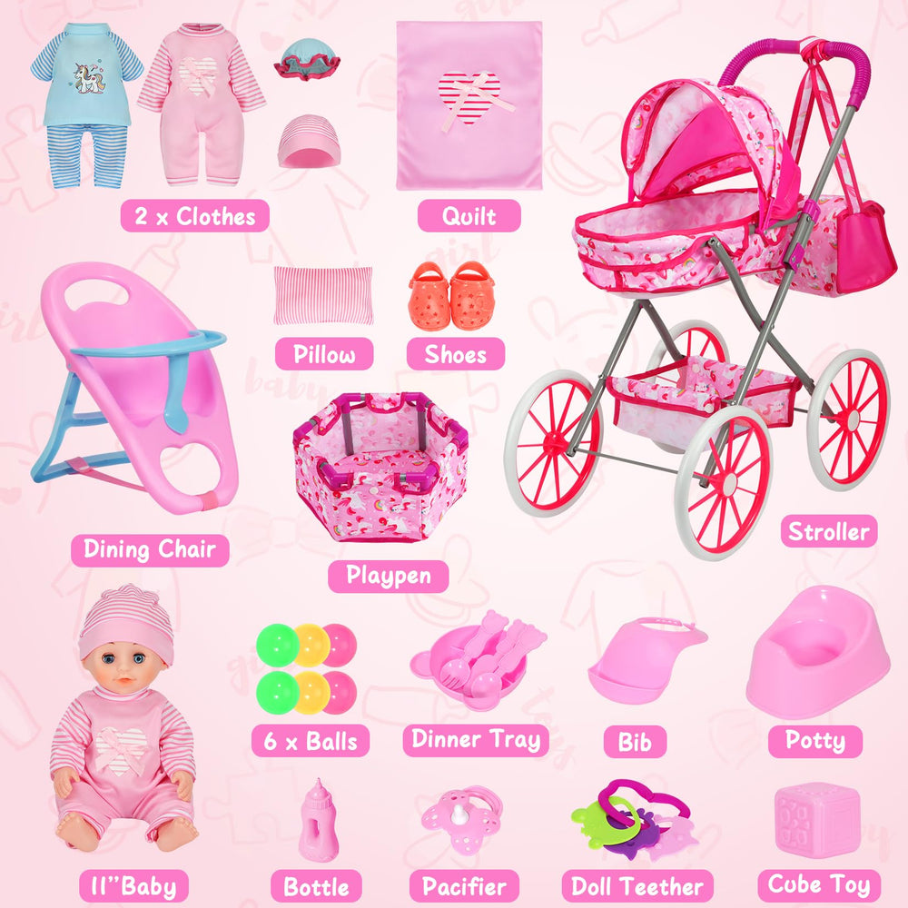 DRAMATION 24-piece doll accessory set expands creative play options.
