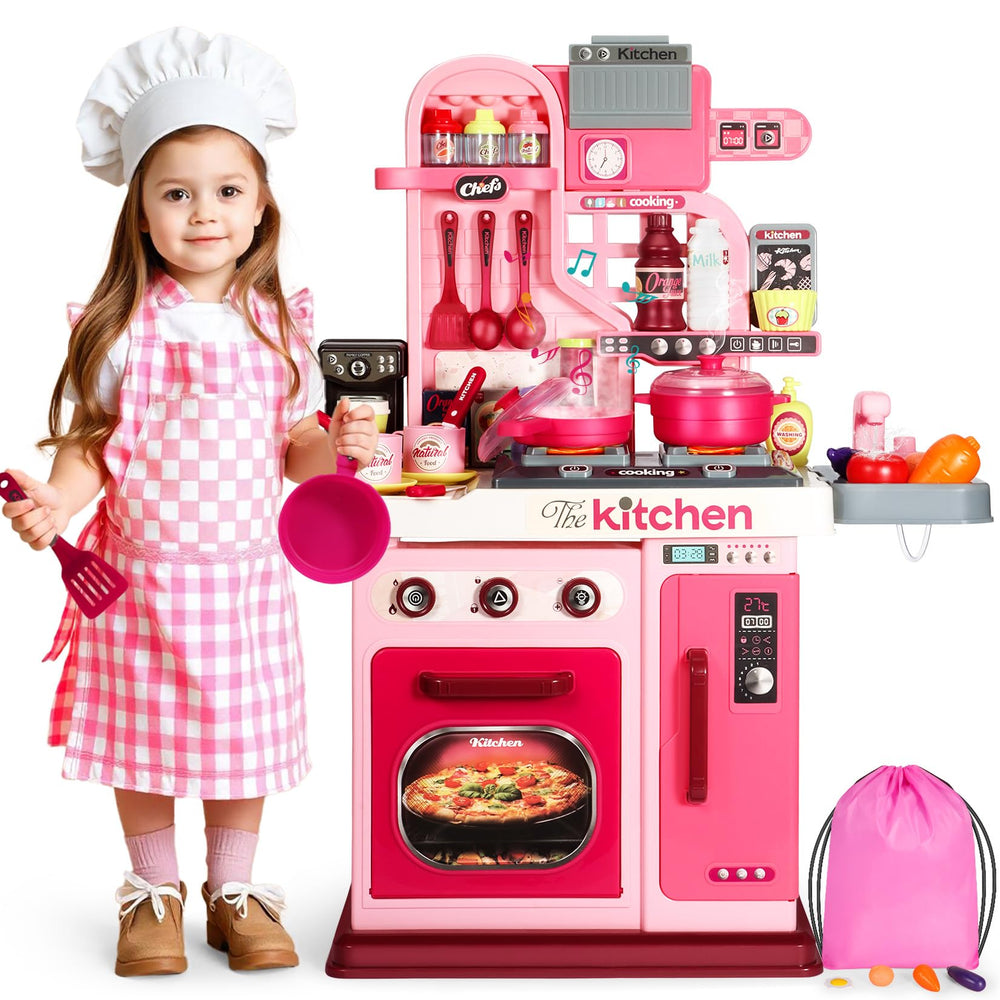 DRAMATION pink kids kitchen stove with light for immersive pretend cooking