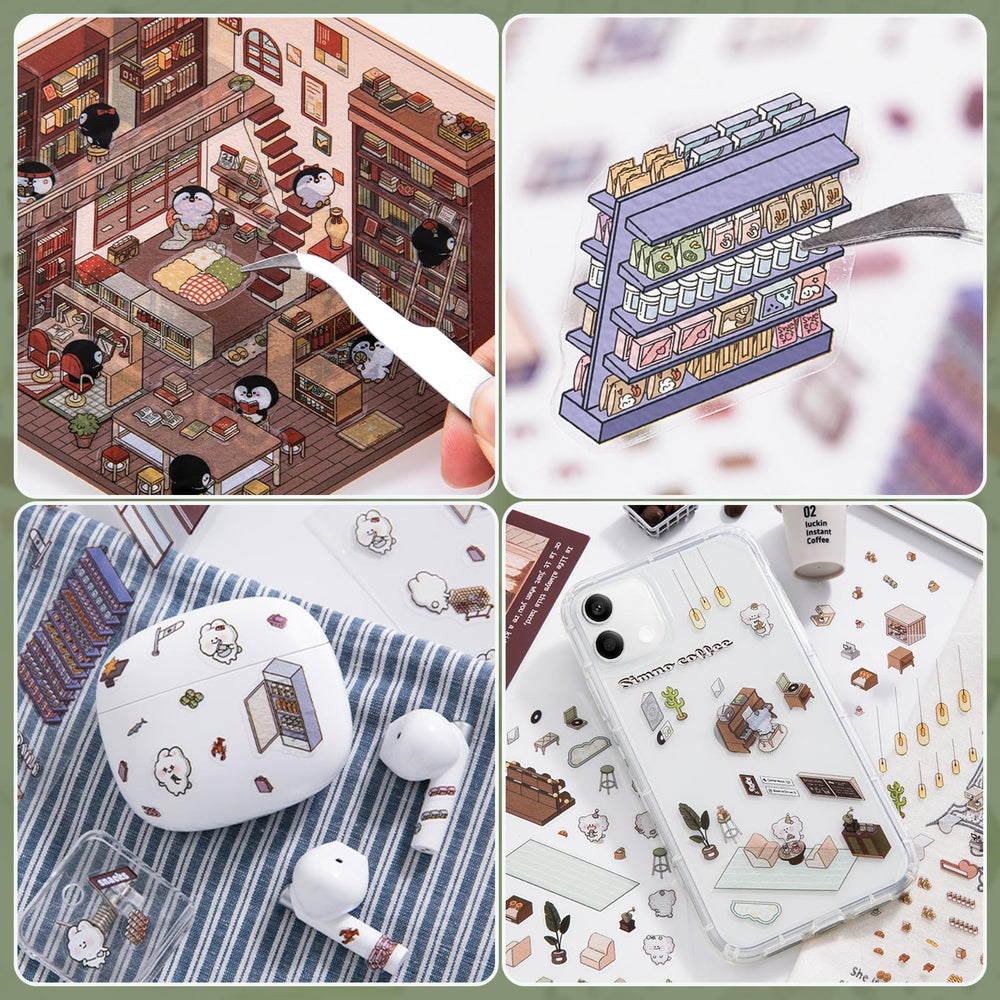Draupnir DIY 3D House Stickers bookstore scene brightens shelves and journals.