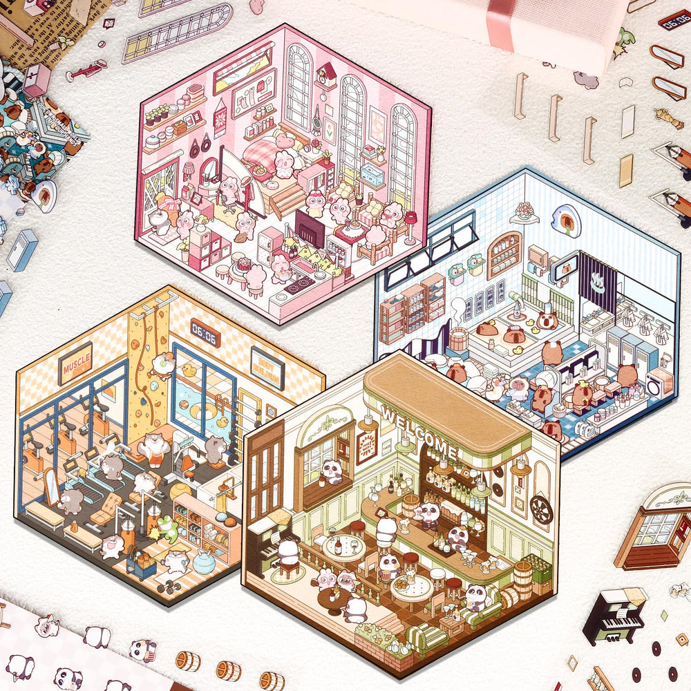 Draupnir DIY 3D House Stickers coffee shop scene decorates your gear