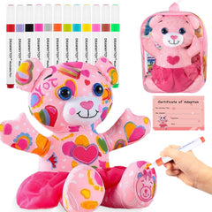 DRAWMYTOY pink bear coloring plush toy ready for doodling fun and creativity