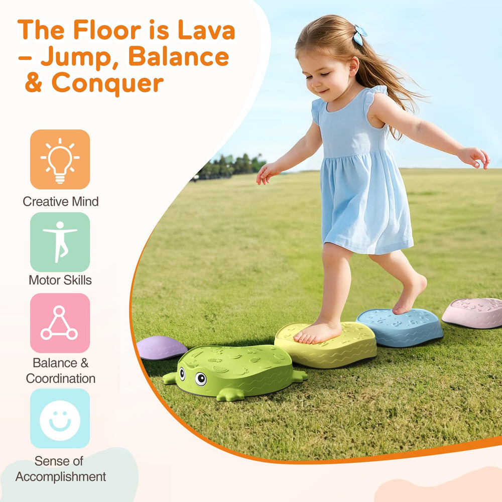 DREAM BUILDING Balance Stepping Stones arranged as obstacle course to develop motor skills