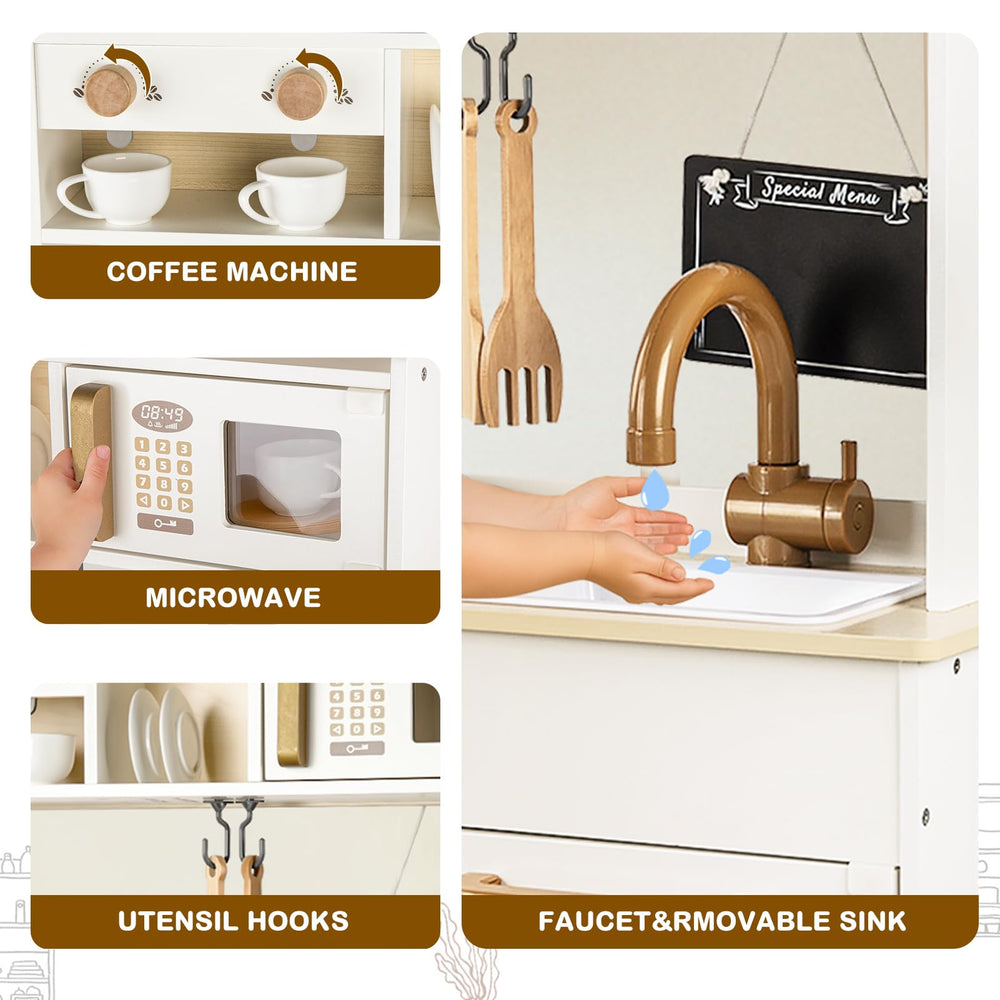 Dream Building wooden kitchen with cabinets for storage of play foods
