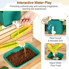 DREAM BUILDING mud kitchen realistic setup supports sensory exploration with water, mud, and leaves