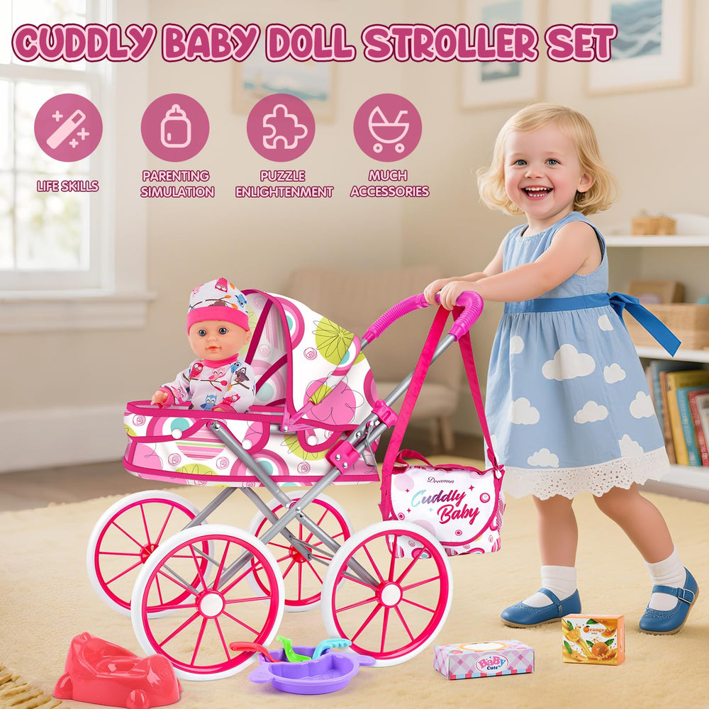 Dreamon 12.5-inch doll in stroller for immersive pretend play