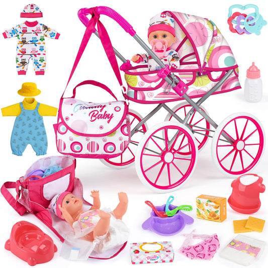 Dreamon baby doll stroller set with foldable canopy for easy storage and play